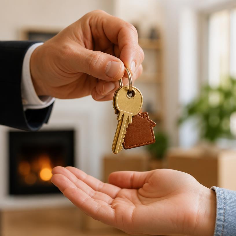 Handing over house keys at closing